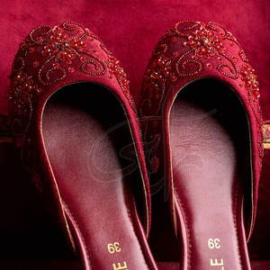 Light Weight Summer Red Suede Velvet Slip-On Comfortable Faux Leather Lining High Quality <b>Khussa</b> - Product Image 4