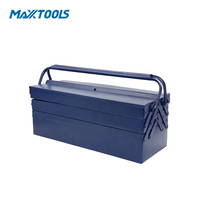 Boîte à outils en métal bleu marine de 53 cm, 5 compartiments, en fer, étanche, anti-poussière, pliable, avec revêtement en poudre et 2 poignées pour atelier et quincaillerie
