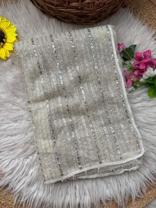 Sari indien haut de gamme exclusif en tissu filet doux avec perles et dentelle fantaisie, élégant, ethnique, pour mariages, fêtes et occasions festives, séchage rapide - Product Image 3