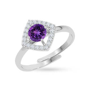 Anillos de Plata de Ley 925 de Primera Calidad para Mujer, Chapados en Rodio con Amatista en Engaste de Bisel - Product Image 1