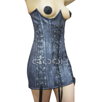 FABRICANTE DE CORSÉ Underbust Steelboned Blue Snake Patterned PVC Corset Dress para la moda y el desgaste del partido