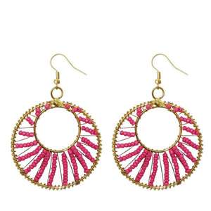 Boucles d'oreilles Urthn Fine Cuff Perles roses avec plaqué or Dangler de forme ronde Code produit 1309022A - Product Image 1