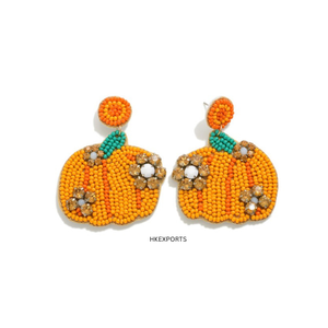 Pendientes de cuentas de calabaza de Halloween chapados en oro hechos a mano, joyería de aro de moda única para Cosplay, gran regalo de compromiso - Product Image 3