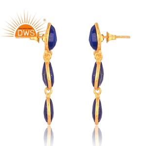 Pendiente colgante de piedras preciosas de lapislázuli Natural chapado en oro de 18 quilates de latón de diseño increíble para mujer proveedor de joyería personalizada - Product Image 4