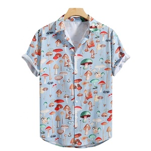 เสื้อพิมพ์ลาย3D เห็ดแฟชั่นน่ารักสำหรับผู้ชายเสื้อลำลองติดกระดุมเสื้อแขนสั้นฤดูร้อนเท่เสื้อยืดฮาวายสำหรับทุกเพศ