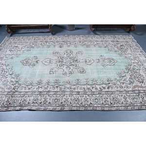 Grand tapis vintage de 5,9 x 9,4 pieds, tapis turc, tapis marocain en laine bleu et blanc - Product Image 3