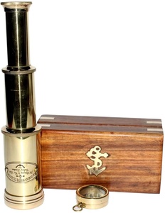 Nouveau maritime nautique ensemble en laiton boussole télescope boîte en bois à la main en laiton pointant promotion cadeau entreprise personnalisé - Product Image 1