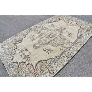 Vintage 5.4 X 8.9ft Beige Brown Wool <b>Rug</b> Handmade Classic Turkish Style with Patchwork Design Latex Backing for <b>Bedside</b> Use - Product Image 2