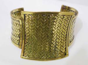 Handmade Luxury Shield Front Woven Pattern <b>Copper</b> Cuff Bangle For <b>Men</b> Women Antique Brass Finish Wide Statement Metal Crafts - Product Image 2