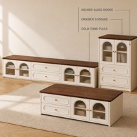 Ensemble de meubles de salon écologiques en crème, comprenant un meuble TV, une table basse et un meuble d'appoint sur pied, pour usage scolaire et hospitalier