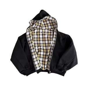 Sudadera con Capucha Orean Retro a Cuadros, Doble Cara, con Cierre, Estilo Urbano Y2K, Clásica, Negra, Invierno, Unisex, 100% Bordada - Product Image 4