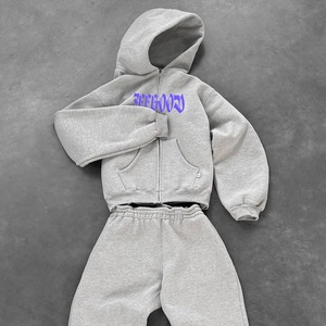 Transpirable 100% algodón tejido hombres prendas de vestir exteriores conjuntos de gran tamaño gota hombro cremallera hombres chándal ropa de calle trajes conjunto - Product Image 1
