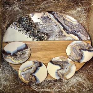 Artistic <b>Wooden</b> <b>square</b> Coasters Glossy Abstract Marble Handmade Mats High Quality Perfect for Modern Home Decor Gifting Sets - Product Image 3