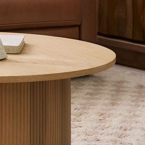 Mesa de centro de forma redonda de estilo contemporáneo, muebles de sala de estar con acabado natural para uso en el hogar y el apartamento - Product Image 4