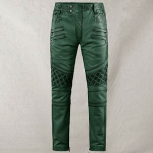 กางเกงหนังผู้ชายสีทึบขายาวตรงขนาดกลาง - Product Image 1