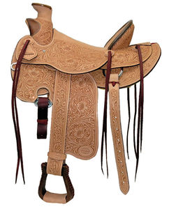 Selle Western en cuir de vachette avec arbre en bois, incrustation de poils, travail floral sculpté à la main, style Western pour la randonnée à cheval - Product Image 5