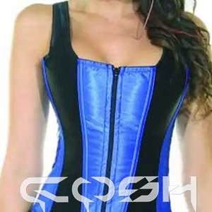 Corset Halter en Satin Bleu et Noir avec Fermeture Éclair Avant pour Soirées et Clubs, Top Sculptant - Product Image 6