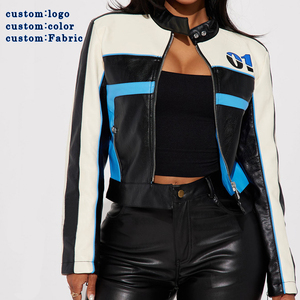 Veste de course moto pour femme de haute qualité, en cuir véritable, avec col montant et rembourrage en coton, patch brodé - Product Image 1