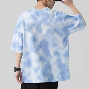 Summer Relaxed Oversized Hip Hop Style Tee Cotton Crew Neck Drop Shoulder Half Sleeve Purple Tie-dye - Product Image 2