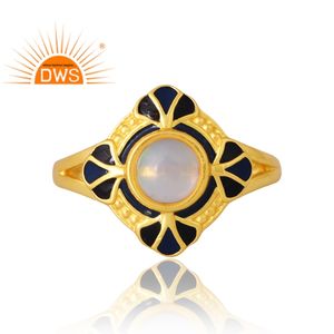 แหวนพลอยโอปอลและเคลือบฟันธรรมชาติชุบทอง18K 925เงินสเตอร์ลิงเครื่องประดับที่กำหนดเองสำหรับผู้หญิงของขวัญสำหรับ H - Product Image 3