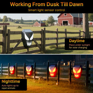 Protector <span class=keywords><strong>de</strong></span> <span class=keywords><strong>noche</strong></span> LED rojo dual con diseño <span class=keywords><strong>de</strong></span> luz <span class=keywords><strong>de</strong></span> fuego <span class=keywords><strong>de</strong></span> cabeza <span class=keywords><strong>de</strong></span> calavera repelente <span class=keywords><strong>de</strong></span> animales Solar para Halloween decoración <span class=keywords><strong>de</strong></span> jardín al aire libre - Product Image 2