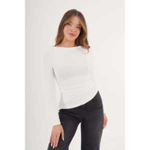 Blusa Blanca de Manga Larga para Mujer con Abertura Lateral, Producto al por Mayor - Product Image 3