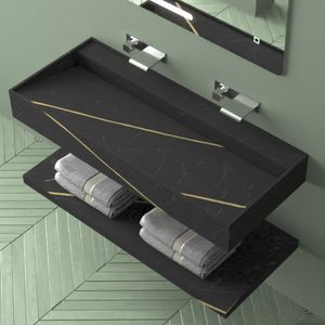 Nero e dado venato Art pietra 120 cm pacchetto ninna nanna di 1 ripiano inferiore per Raiatea Console lavandino mensole bagno - Product Image 2