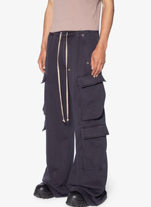 Custom Made Solid Color Loose Fit Long Drawstrings Stacked Sweat Pants 100% Cotton French Terry Wide Bottom <b>Cargo</b> <b>joggers</b> - Product Image 2