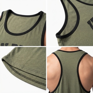 Men's Cotton Blend Knit Gym Tank Top-Olive Green Drop Armhole <b>Stringer</b> <b>Vest</b> for Bodybuilding - Product Image 4