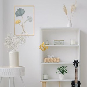 Arte de pared de Metal decorativo para el hogar, estilo moderno, colgante de pared, diseño de hoja de facalidad, polvo de Color dorado, decoración de entrada de Hotel - Product Image 4