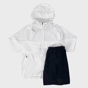 Ensemble 2 pièces de veste courte en nylon imperméable d'été personnalisée de haute qualité pour hommes, respirant, style décontracté, capuche, anti-rétrécissement, couleur unie - Product Image 2