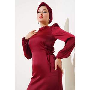 ชุดซาตินพร้อมเชือกด้านข้างรายละเอียดเบอร์กันดี - Product Image 4