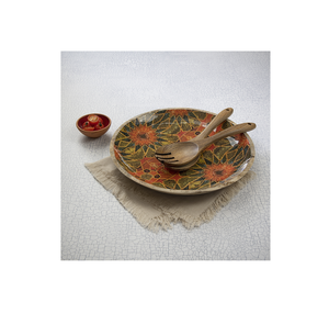 Assiette imprimée en bois avec bol cuillère 13 pouces Table d'assiette élégante assiette perlée en gros - Product Image 1