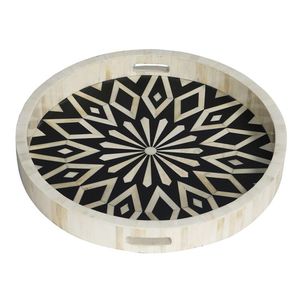 Plateau de service fait main motif moderne avec incrustation de nacre incrustation de vadrouille en os en bois pour meubles de cuisine et de maison-Inde importée - Product Image 4