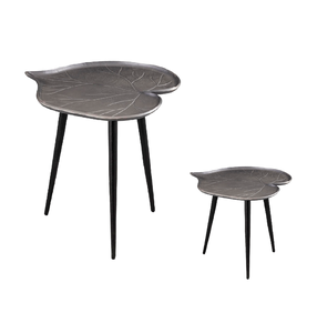 Lujosa mesa de centro con acabado antiguo con diseño de corte de hoja Modelo de metal gris Técnica de capa de polvo - Product Image 3