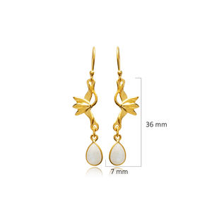 Poire Design Moonstone 22K Plaqué Or Crochet Boucles D'oreilles En Gros 925 En Argent Sterling Fabriqué en Turquie Bijoux Faits À La Main - Product Image 2