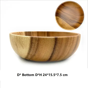 Bol à salade rond en bois d'acacia massif poli, léger, rustique, décoration d'intérieur, vente en gros - Product Image 4