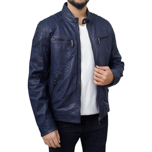 Veste zippée pour homme en cuir véritable noir jet, col en cuir véritable de qualité supérieure, veste élégante - Product Image 4
