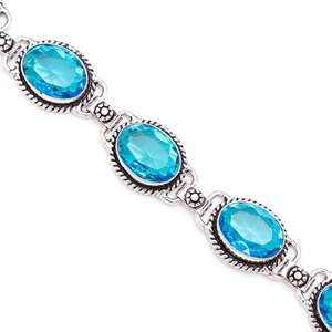 Pulsera de Cadena Fina Ajustable de Plata 925 Chapada en Rodio Hecha a Mano con Cuarzo Topacio Azul Tallado Ovalado para Bodas - Product Image 3