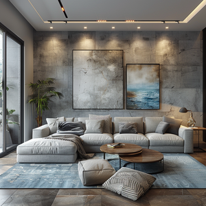 สีฟ้าเข้ม, หมอกสีเทาแบบแอบสแตรกศิลปะการหายใจดีไซน์ความละเอียดสูง300 DPI ปรับแต่งขนาดได้สำหรับห้องนั่งเล่น - Product Image 5