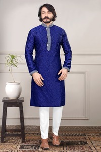 Eid Special Ethnic Wear Indian Traditional WearJacquard Embroidery Worked Punjabi Kurta Pajama <b>for</b> <b>Mens</b> Wedding Sherwani - Product Image 4