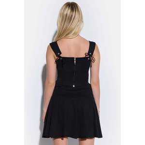 Crop top noir avec bretelles à œillets, vêtement décontracté de longueur courte avec logo sur le devant - Product Image 5