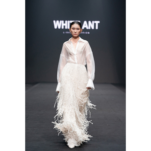 กระโปรงยาวสำหรับผู้หญิงกระโปรงแม็กซี่ผ้าตาข่ายเอวสูงเสื้อผ้าผู้หญิงหรูหราเสื้อผ้า64% บรรเทาผ้าฝ้าย36% โพลีเอสเตอร์สีขาวมด - Product Image 1