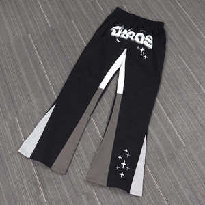Coton éponge français hommes Baggy pantalons de survêtement personnalisé rayé strass évasé large jambe droite lavage à l'acide empilé surdimensionné décontracté - Product Image 2