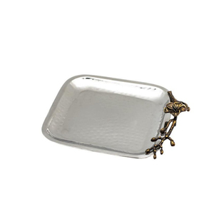 Bandeja Decorativa de Diseño Fabuloso, Bandeja Ovalada de Acero Inoxidable de Primera Calidad con Asas de Hoja de Bambú para Decoración del Hogar y Hoteles - Product Image 3