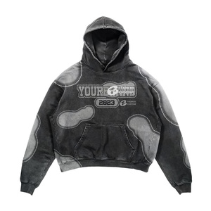 Conjunto de pantalones de chándal y Sudadera con capucha de lavado ácido de peso pesado unisex, Impresión de logotipo personalizado de talla grande, transpirable para la temporada de verano - Product Image 2