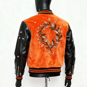 Wholesale Custom <b>Fleece</b> <b>Thick</b> Zip-up Sherpa <b>Jacket</b> Stand Collar with Color Block and Embroidery Design - Product Image 2