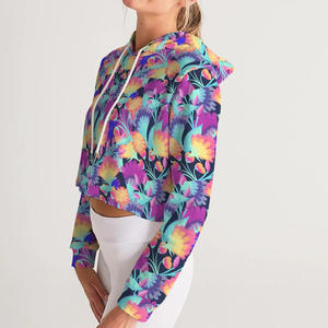 Sudadera con capucha recortada para mujer de ajuste relajado con bordado de impresión de logotipo personalizado OEM ODM ropa informal personalizada proveedor directo de fábrica - Product Image 2