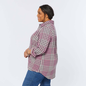 Chemise en flanelle classique tissée avec décoration à boutons pour femmes de grande taille du fabricant personnalisé OEM pour une utilisation décontractée et en plein air - Product Image 2