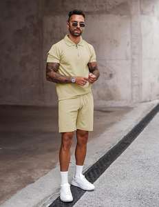 Conjunto de 2 piezas de traje de entrenamiento de fútbol para hombre, transpirable, respetuoso con el medio ambiente, pantalones cortos con cordón, camiseta de poliéster/algodón - Product Image 5